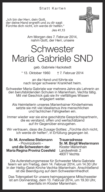 Anzeige von Maria Gabriele von OM-Medien